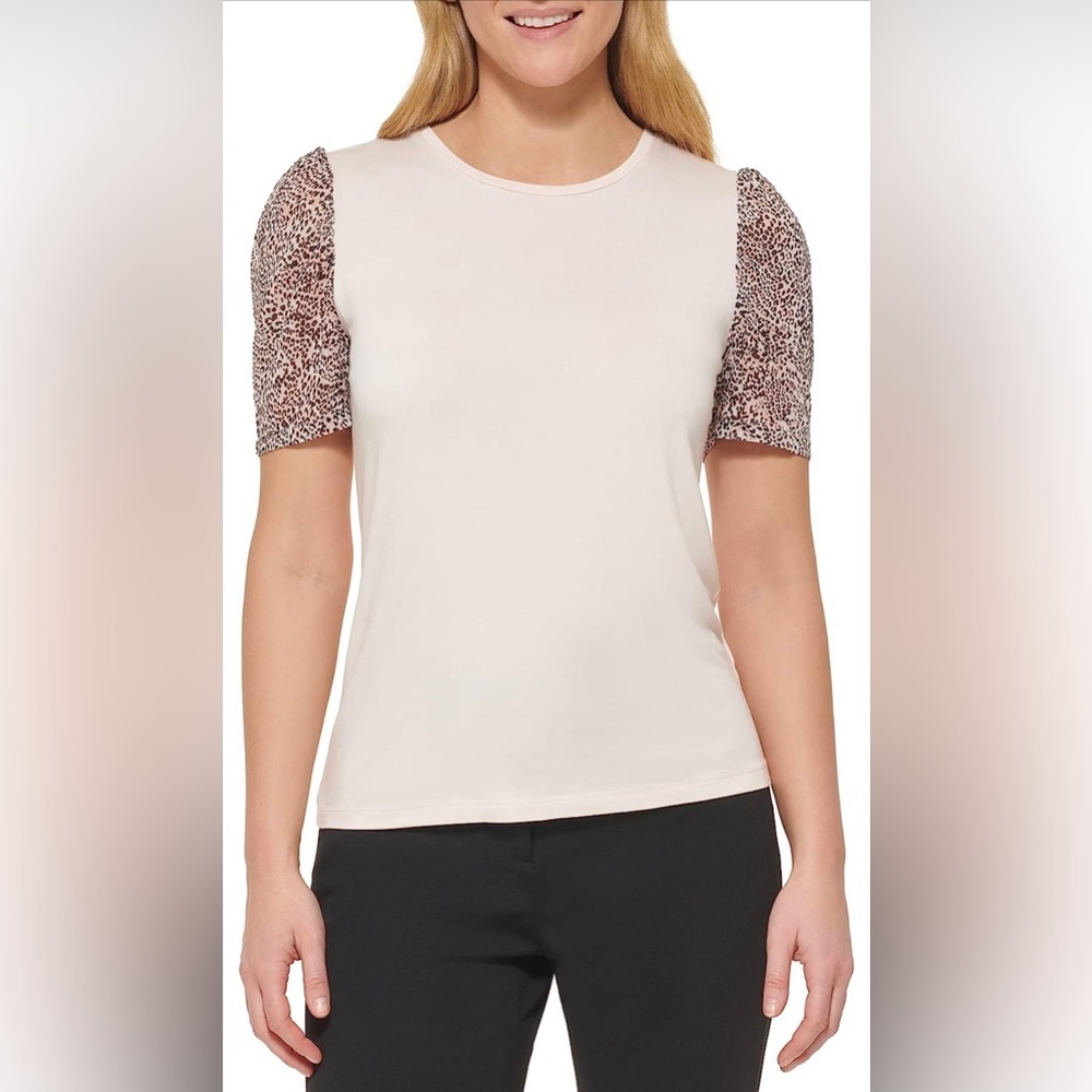 DKNY Women's Chiffon Sleeve Soft Knit Pink Top XL NWT